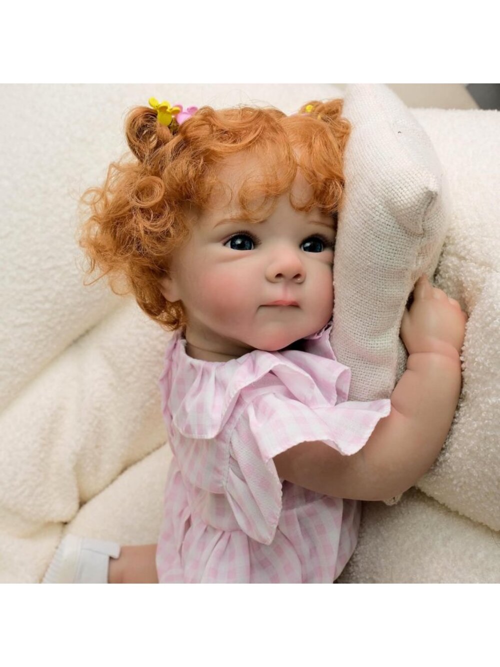 Lifelike 18" Reborn Baby Doll with Curly Red Hair, Realistic Soft Cloth Body for